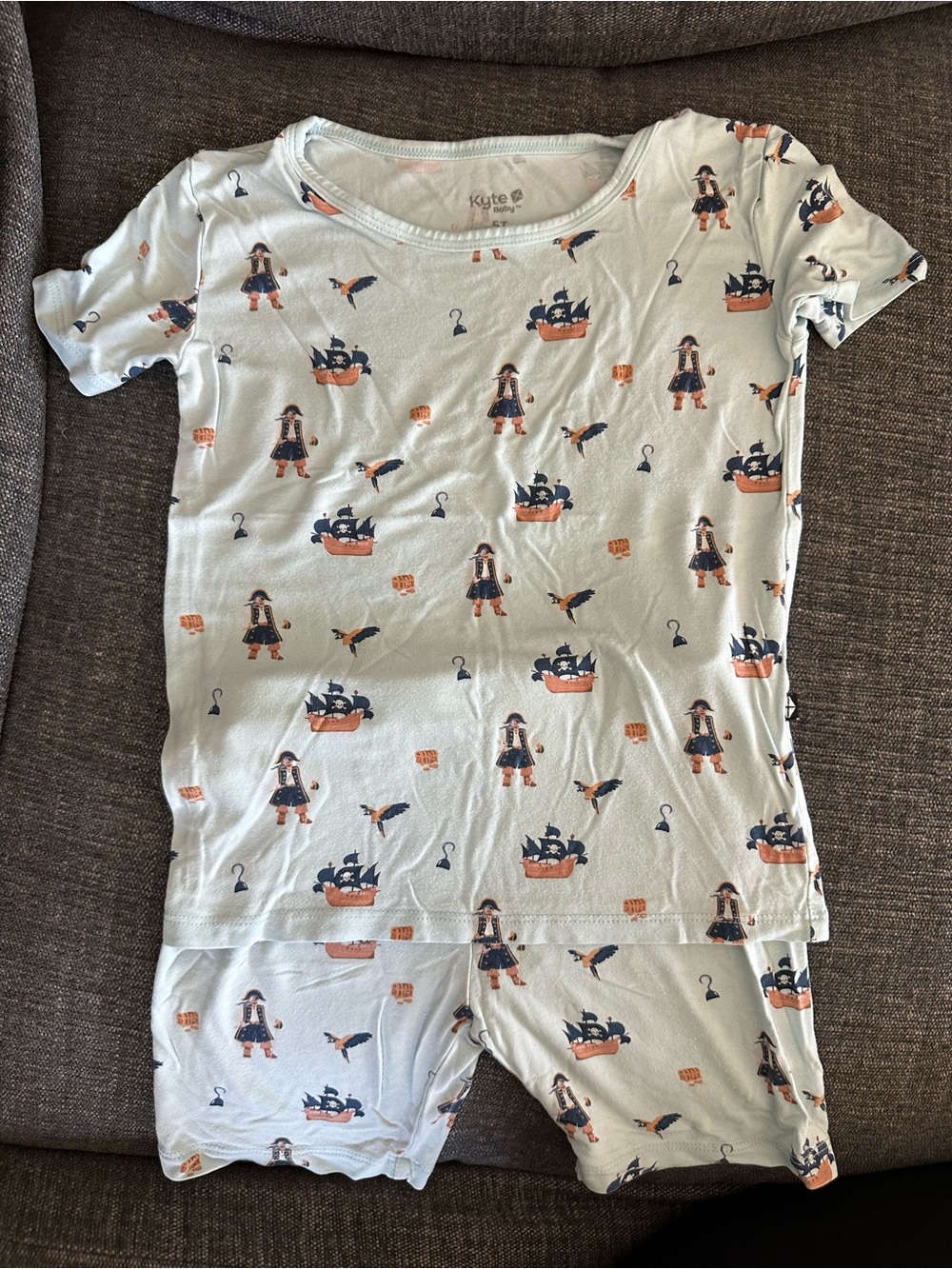 Kyte BABY Light Blue Pirate Print Pajama Set with Navy & Orange Accents